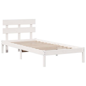 Estructura de cama con cabecera blanca 90x190 cm de madera maciza de pino H