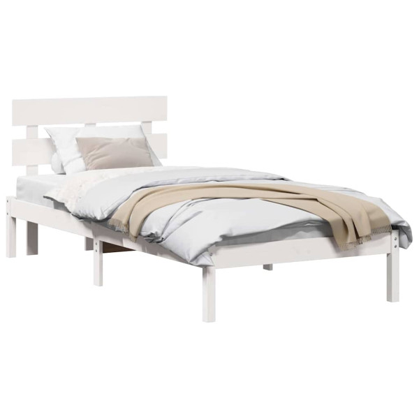Estructura de cama con cabecera blanca 90x190 cm de madera maciza de pino M 3