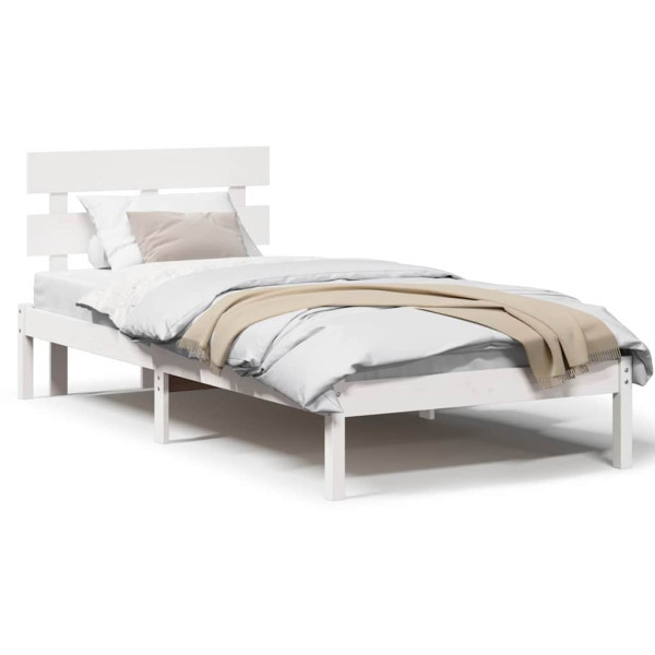 Estrado de Cama com Cabeceira Branco 90x190 cm Madeira Sólida Pinho M 4