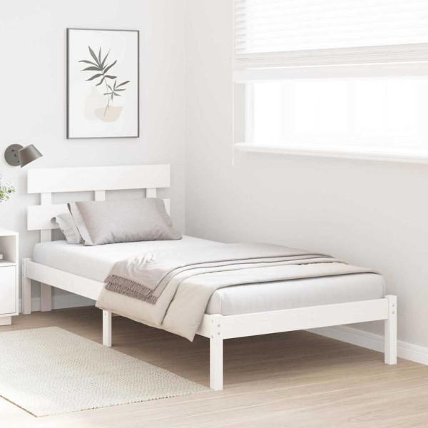 Estrado de Cama com Cabeceira Branco 90x190 cm Madeira Sólida Pinho M 5