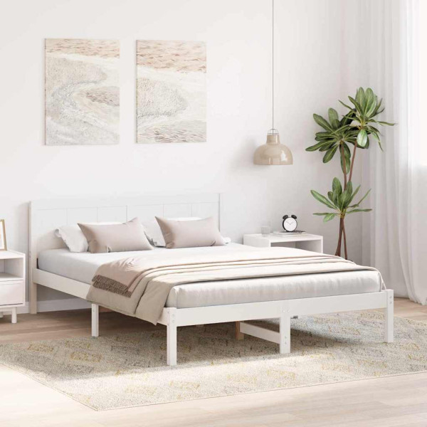 Cama de Madeira Branca Branca Madeira 160 x 200 cm Durável M 5