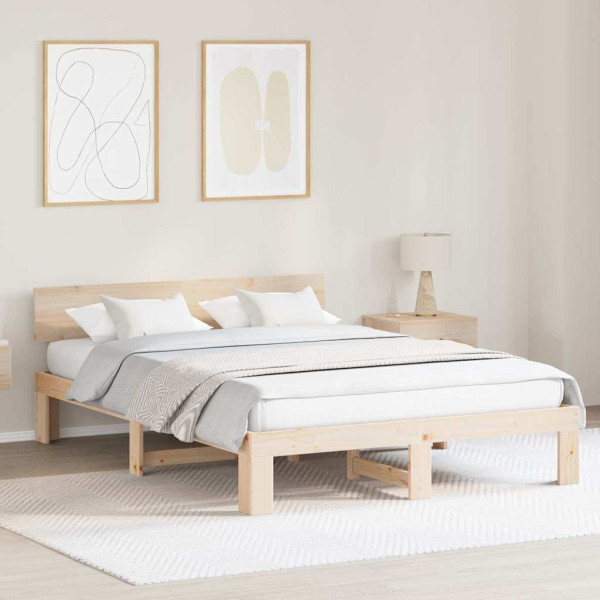Estructura de Cama con Cabecero 140x200 cm Madera Maciza de Pino D