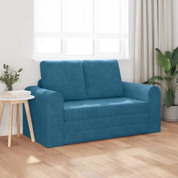 Sofá Cama de Chão 2-em-1 Azul 148x71x83 cm Veludo M 3