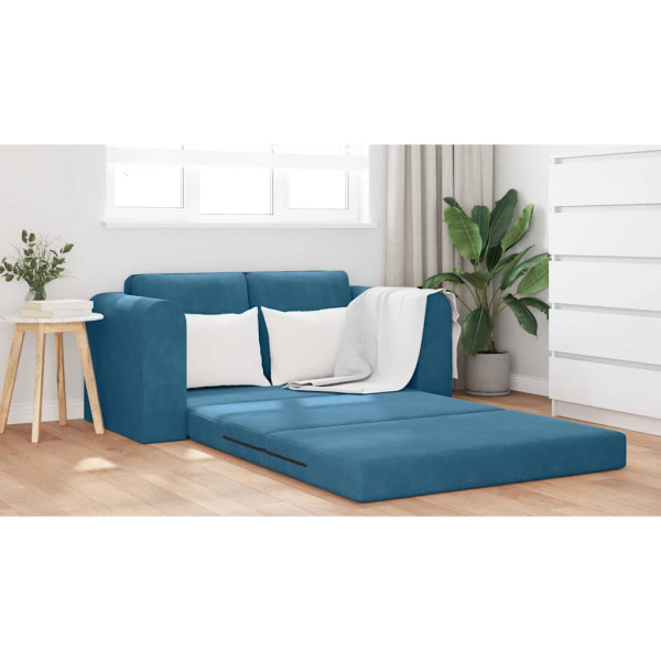 Sofá Cama de Chão 2-em-1 Azul 148x71x83 cm Veludo M 4