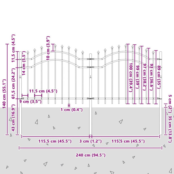 Cerca para Jardim Cinzento 140 cm Aço com Revestimento em Pó M 5