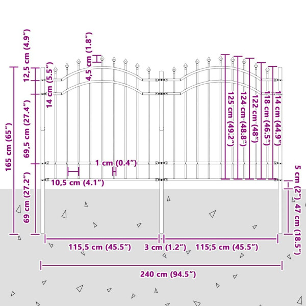 Cerca de jardín Gris 165 cm Acero con recubrimiento en polvo M 5