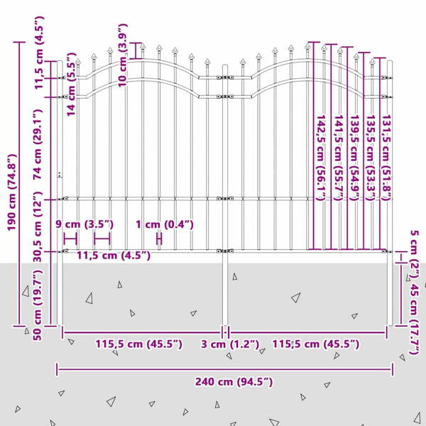 Cerca para Jardim Cinzento 190 cm Aço com Revestimento em Pó M 5