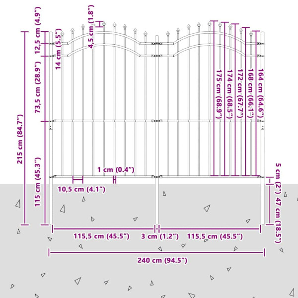 Cerca de jardín Gris 215 cm Acero con recubrimiento en polvo M 5