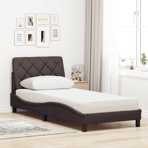 Cama com colchão 80x200 cm tecido castanho-escuro M 3