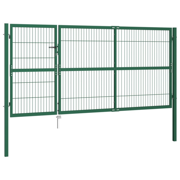 Portão para cerca de jardim com postes 350x140 cm aço verde M 2
