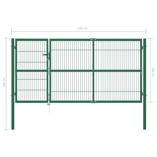 Portão para cerca de jardim com postes 350x140 cm aço verde M 5