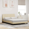 Estrutura de cama sem colchão 140x190 cm tecido cor creme 1