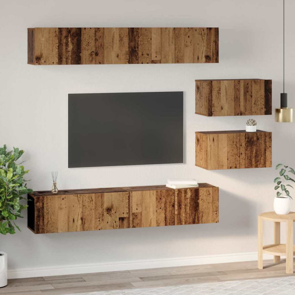 Juego de muebles de TV con estante 6 pcs Madera vieja Mediano M 4