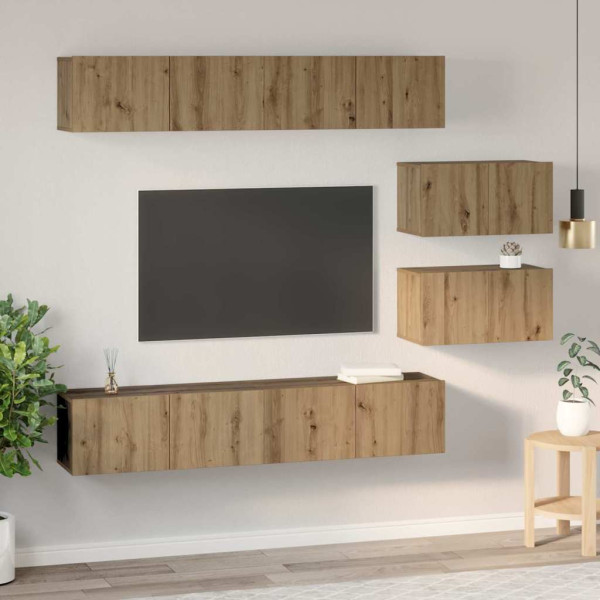 Juego de muebles de TV con estante Montaje en la pared Otro con almacenamiento con puerta 6 pcs Roble artisan M 4