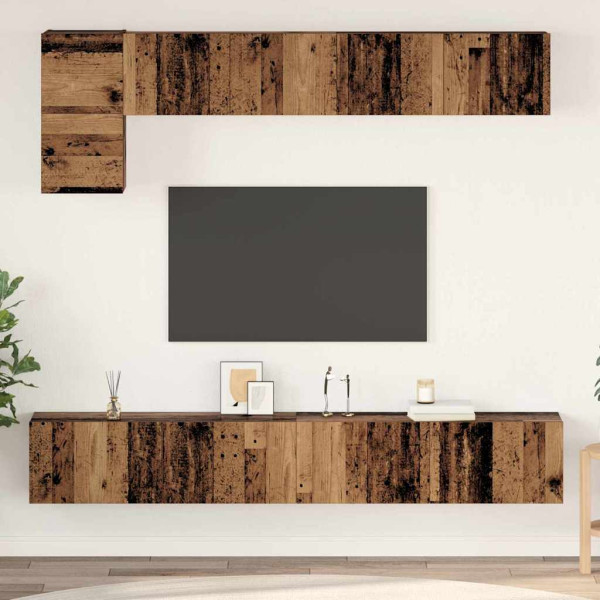 Conjunto de mueble de TV con estante Montaje en la pared Otro con almacenamiento con puerta 5 pcs Madera vieja D