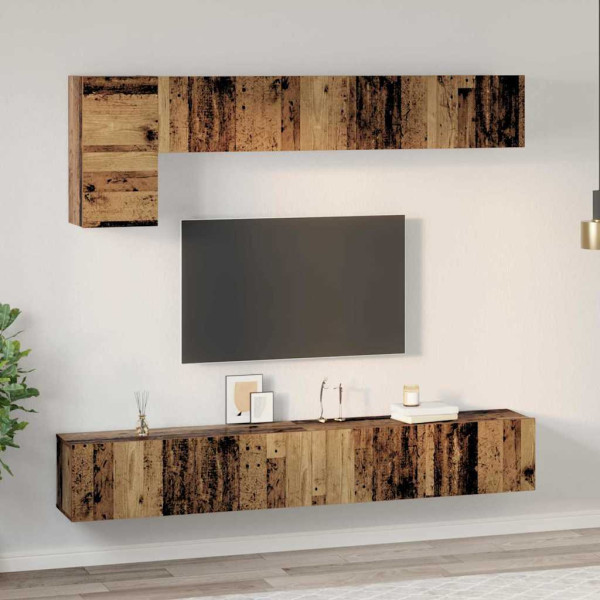 Conjunto de mueble de TV con estante Montaje en la pared Otro con almacenamiento con puerta 5 pcs Madera vieja M 4