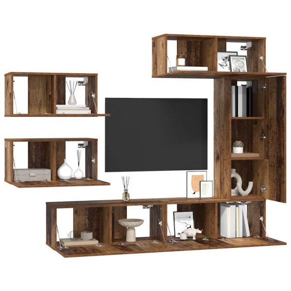 Conjunto de mueble de TV 6 pcs Madera vieja 30.5 x 30 x 90 cm M 3