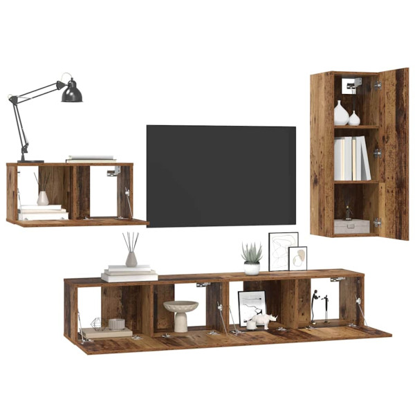 Conjunto de mueble de TV 4 pcs Madera vieja 30.5 x 30 x 90 cm M 3
