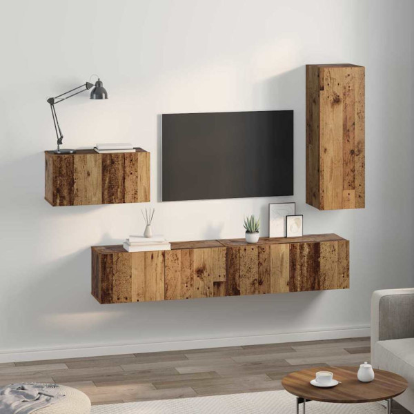 Conjunto de mueble de TV 4 pcs Madera vieja 30.5 x 30 x 90 cm M 4
