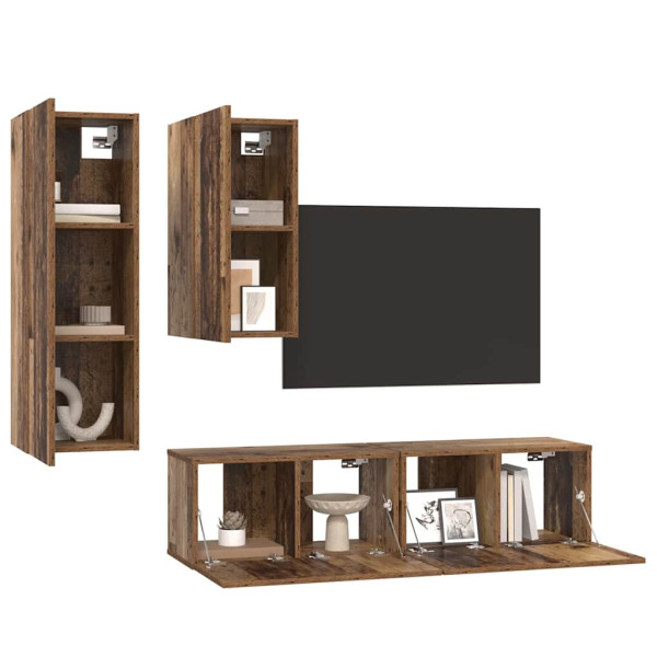 Conjunto de mueble de TV 4 pcs Madera vieja 30.5 x 30 x 90 cm M 3