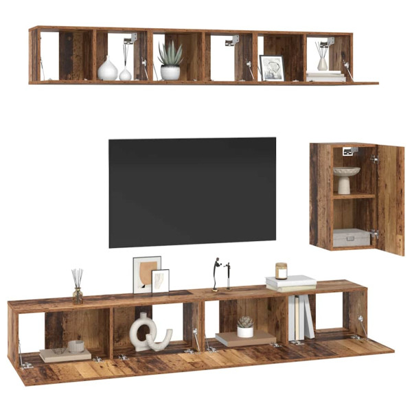Conjunto de mueble de TV 6 pcs Madera vieja Estándar Mediano M 3