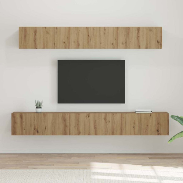 Juego de muebles de TV con estante Montaje en la pared con almacenamiento con puerta 5 pcs Roble artisan D