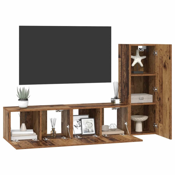 Conjunto de móvel de TV 3 pcs Madeira antiga 150.5 x 30 x 90 cm M 3
