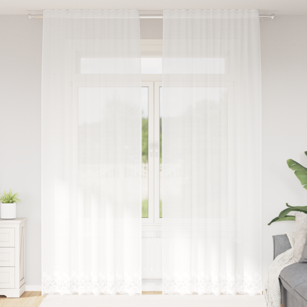 Cortina de Encaje con cortinas Floral Blanco 150 x 280 cm Poliéster D