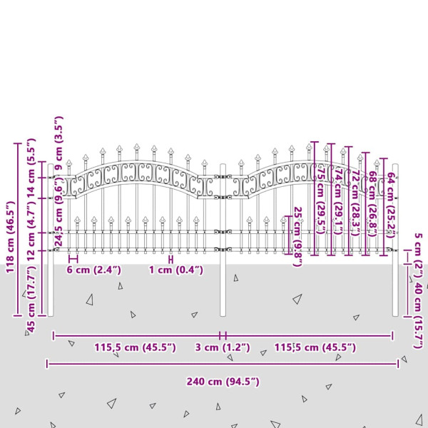 Valla de jardín Gris 115 cm Acero con recubrimiento en polvo M 5