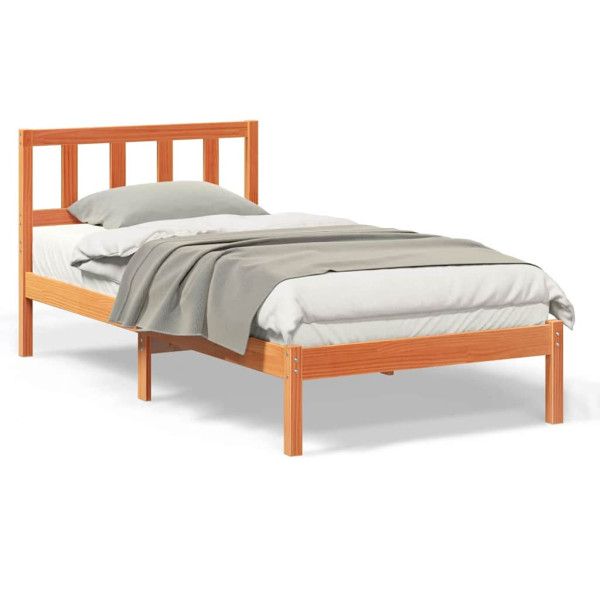 Estructura de cama con cabecera Marrón cera 90 x 200 cm M 4
