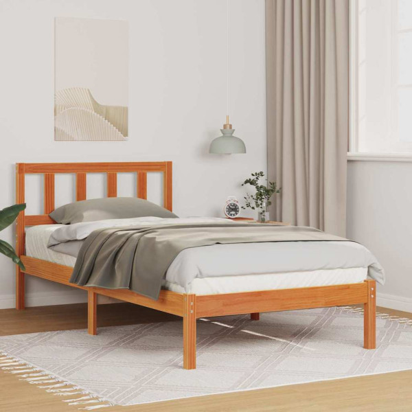 Estructura de cama con cabecera Marrón cera 75 x 190 cm D