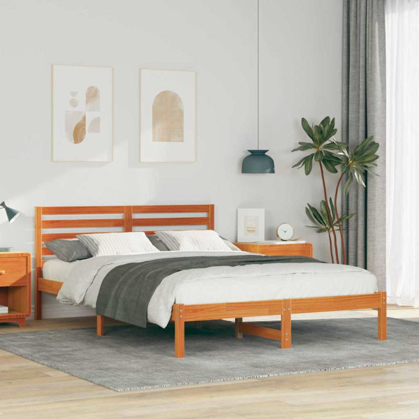 Estructura de cama con cabecera Marrón cera 140 x 220 cm D