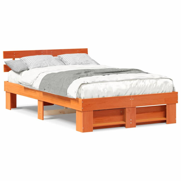 Estructura de cama con cabecera Marrón cera 140 x 190 cm M 4