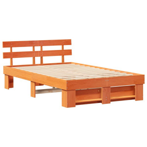 Estructura de cama con cabecera Marrón cera 135 x 190 cm H