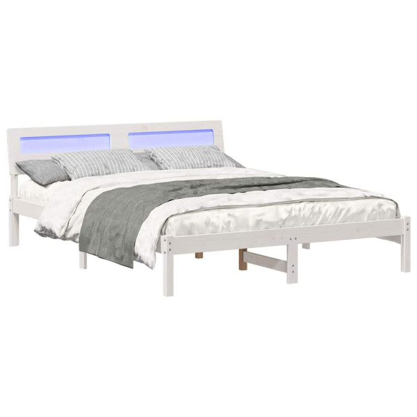 Estrutura da Cama com luzes de tira LED com cabeceira Branco 160 x 200 cm M 3