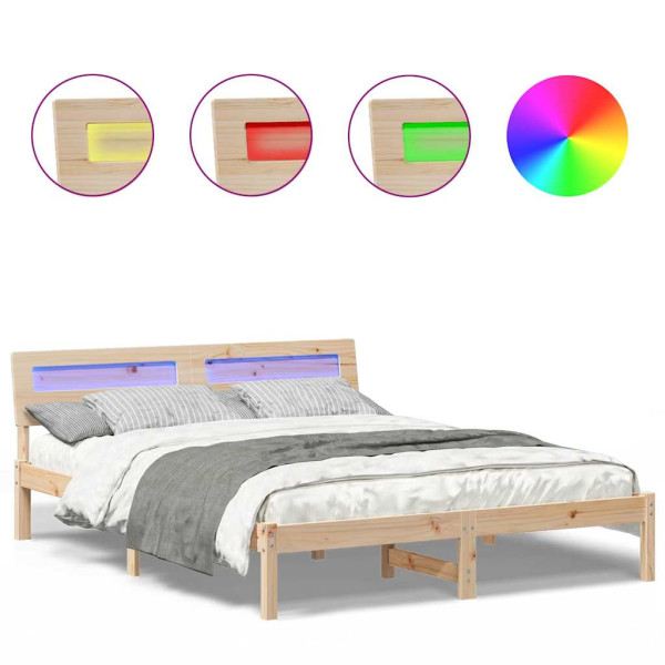 Estrutura da Cama com luzes de tira LED com cabeceira Castanho 150 x 200 cm M 4