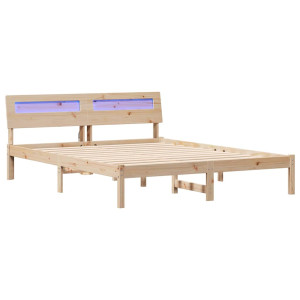 Estrutura da Cama com luzes de tira LED com cabeceira Castanho 140 x 200 cm H