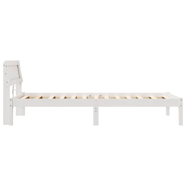 Estructura de Cama con Cabecera y LED - Blanca 100x200 cm. Madera de Pino Maciza M 5
