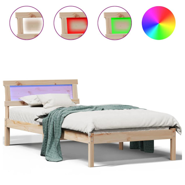 Cama com Cabeceira e LED - 90 x 200 cm - Madeira de Pinheiro Sólido M 4
