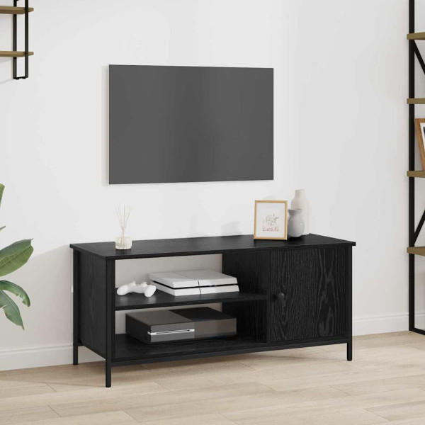 Gabinete de TV con estante con almacenamiento con puerta Roble negro 100 x 40 x 45 cm D