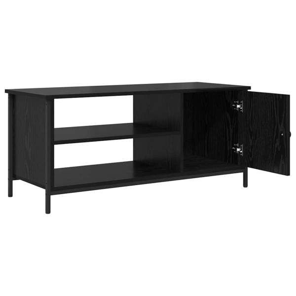 Gabinete de TV con estante con almacenamiento con puerta Roble negro 100 x 40 x 45 cm M 5