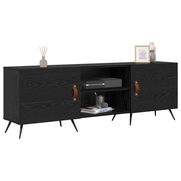 Gabinete de TV con estante con almacenamiento con puerta Roble negro 150 x 30 x 50 cm M 3