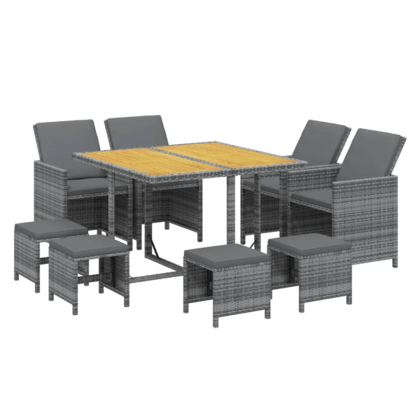 Set comedor jardín 9 pzas y cojines ratán sintético gris M 3