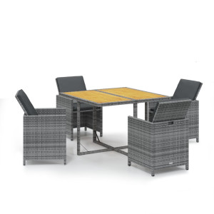 Set comedor de jardín 5 piezas con cojines ratán sintético gris H