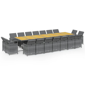 Set de comedor jardín 19 pzas con cojines ratán sintético gris H