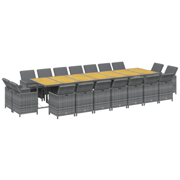 Set de comedor jardín 19 pzas con cojines ratán sintético gris M 3