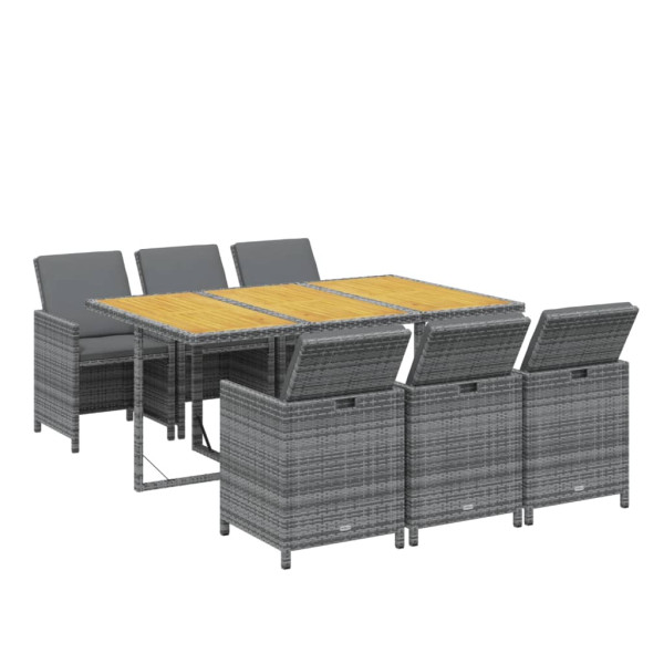 Set comedor jardín 7 pzas y cojines ratán sintético gris M 3