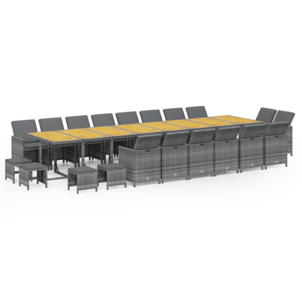 Set de comedor jardín 21 pzas con cojines ratán sintético gris M 2