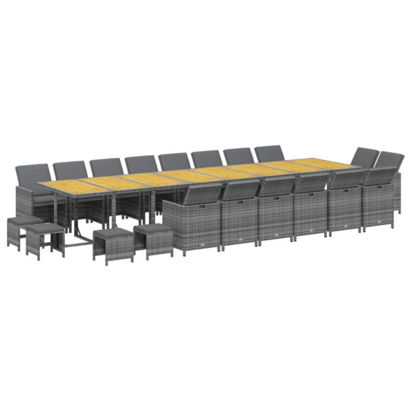Set de comedor jardín 21 pzas con cojines ratán sintético gris M 3
