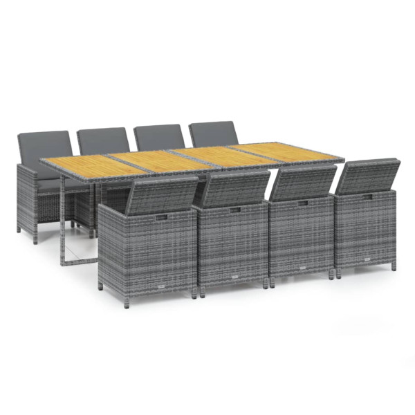 Set comedor jardín 9 pzas y cojines ratán sintético gris M 2